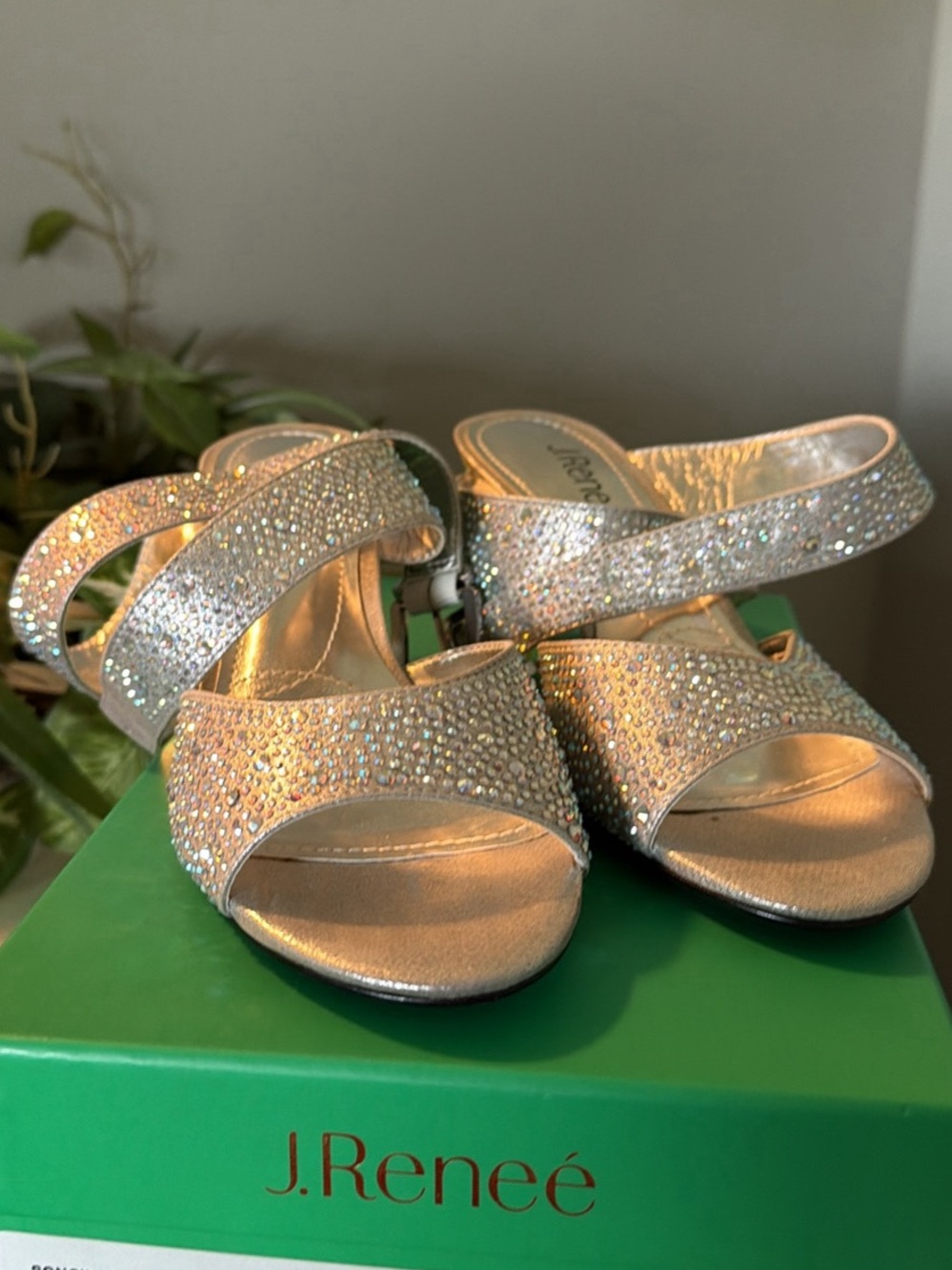 J.Renee Sparkling Silver Rhinestone Heeled Sandals